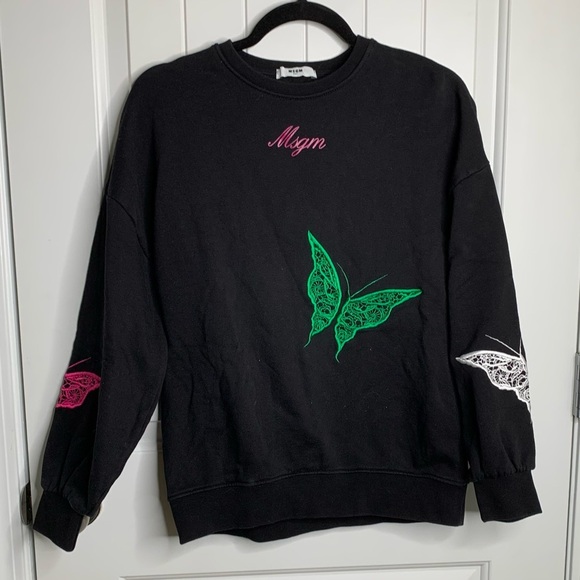 MSGM black embroidered butterfly sweatshirt size small‎ minimalist - Picture 1 of 9